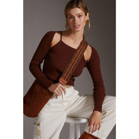 Anthropologie Brown Ribbed Cut-Out Sweater Top Set - New - Medium - Picture 2 of 5